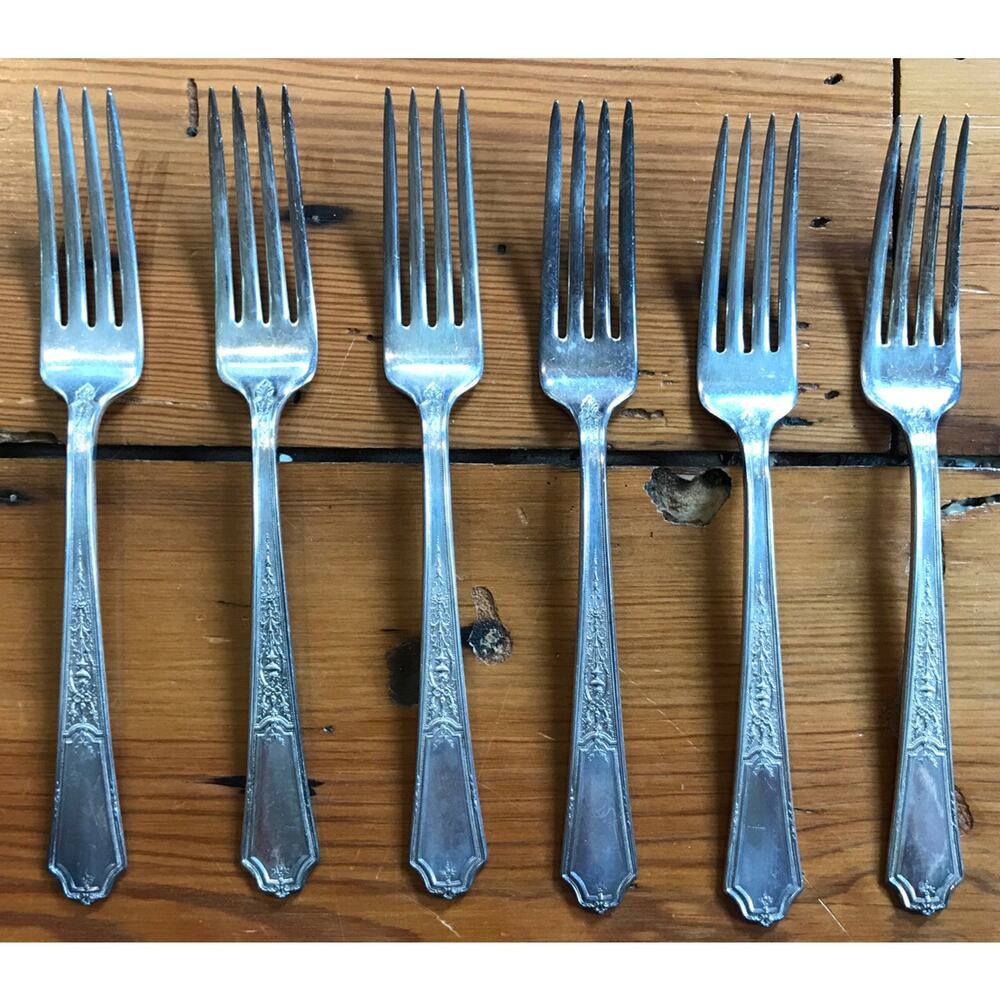 Set Lot 6 Vtg Antique Victorian Floral 1847 Rogers Bros Silverplate Forks 7.5"